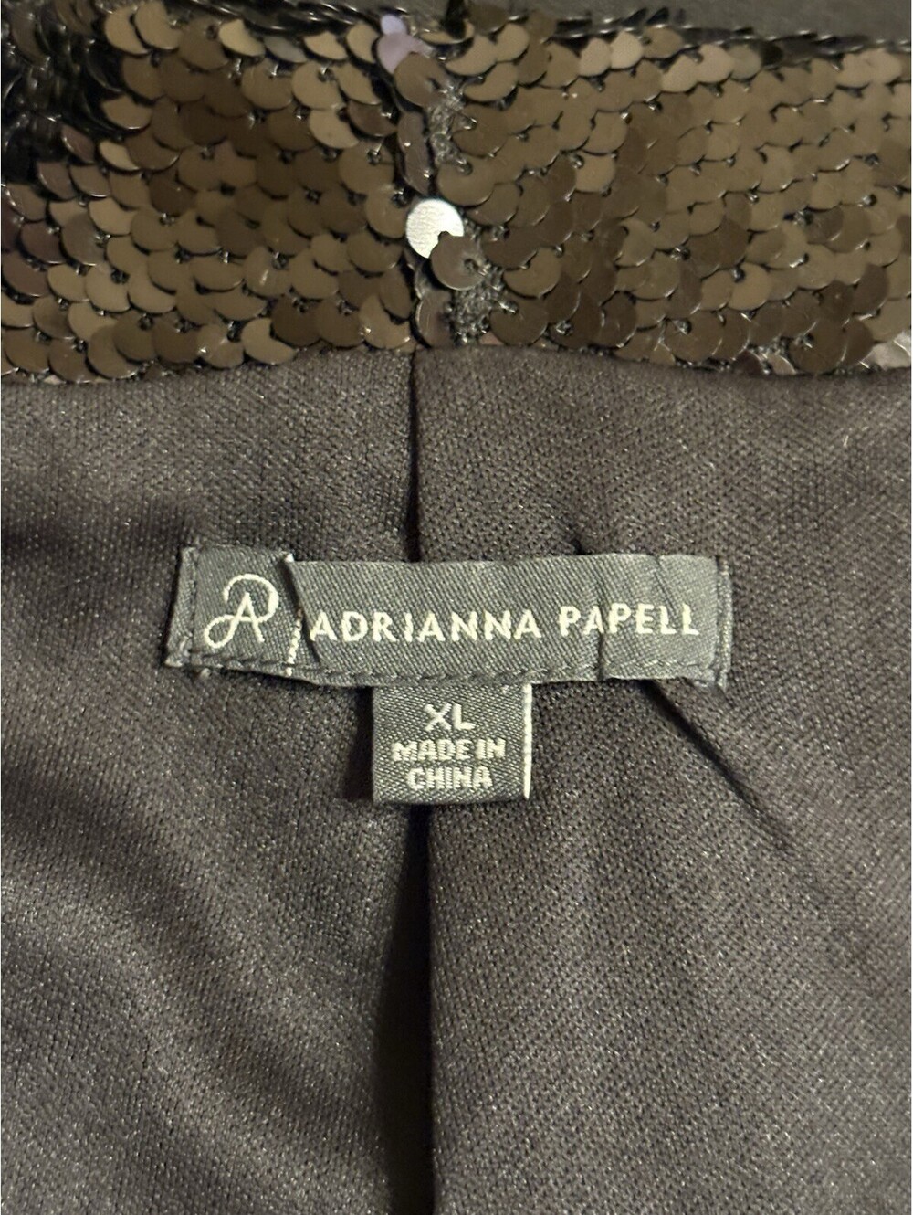 Adrianna Papell Sequin Shawl Collar Ponte Blazer Size XL Black - Picture 4 of 8